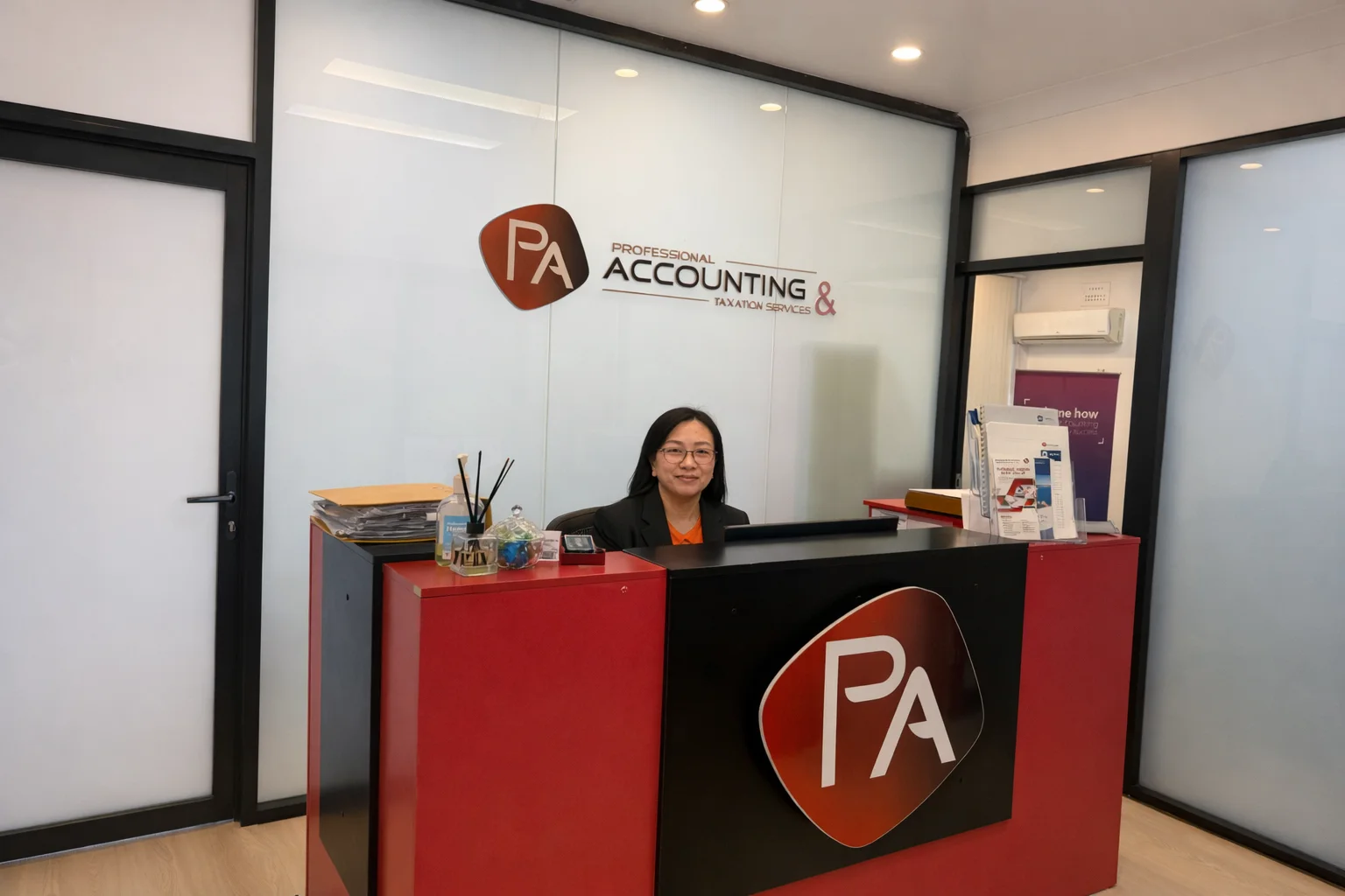 Professional Accounting reception desk and Merrylands office entrance